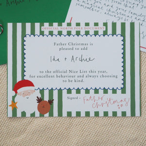 Personalised Nice List Certificate & Letter from Father Christmas
