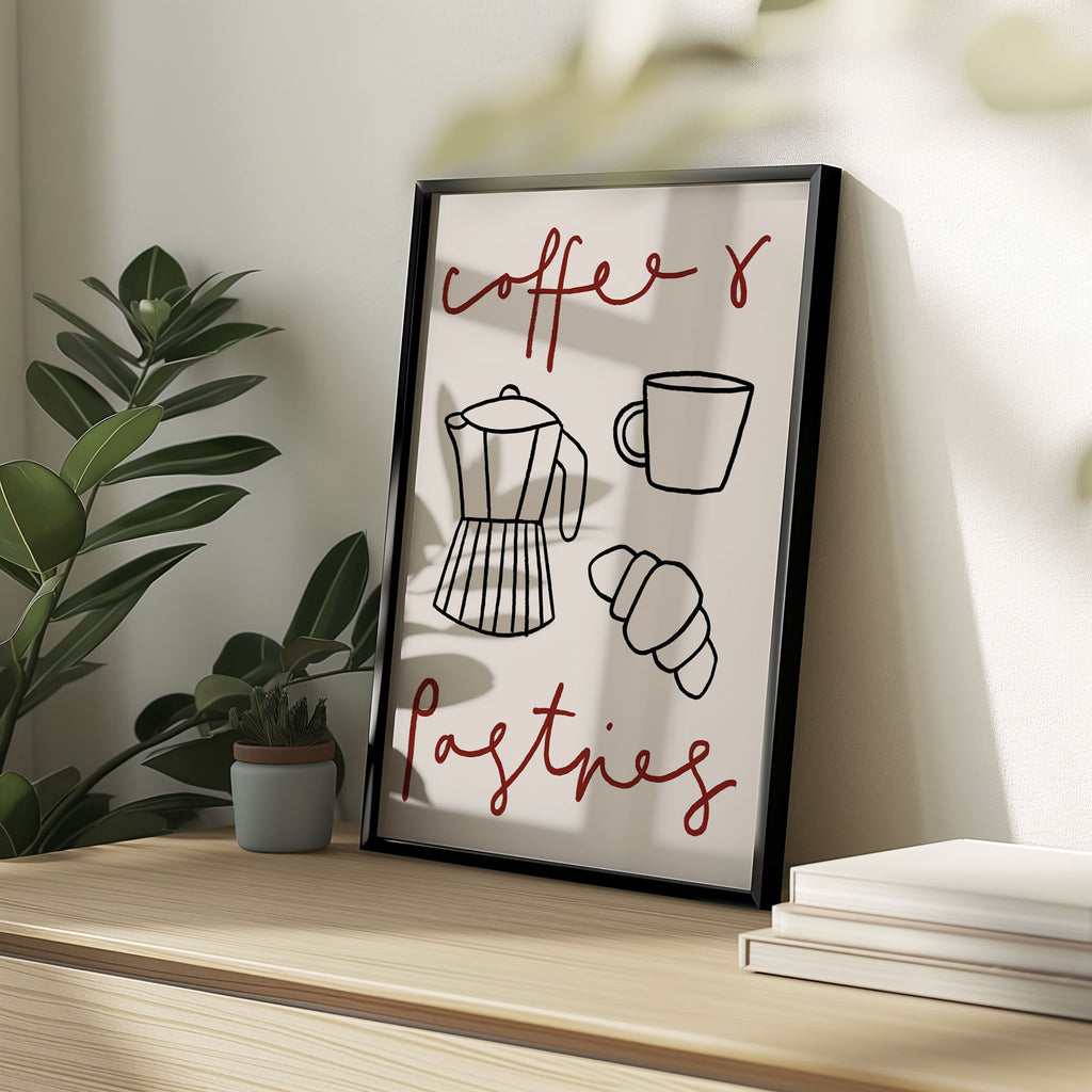 Coffee and Pastries Print - Red