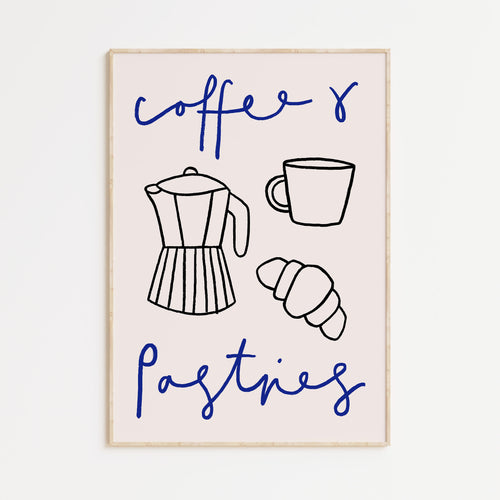 Coffee and Pastries Print - Blue