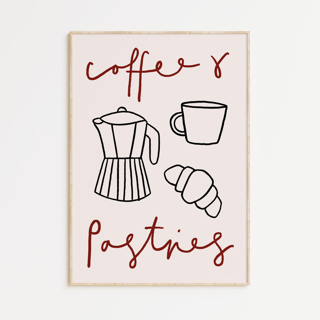 Coffee and Pastries Print - Red
