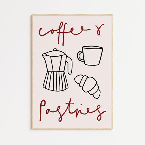 Coffee and Pastries Print - Red